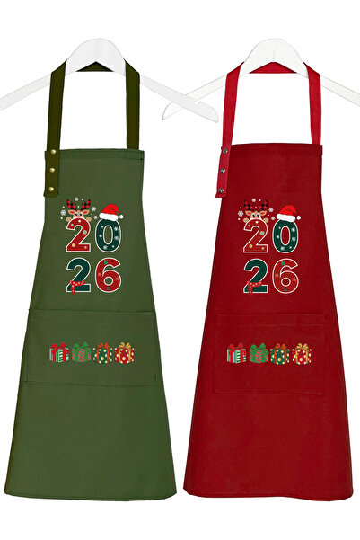 Hulganz New Year Themed Kitchen Apron Set of 2 Stain Resistant Water Repellent Fabric with Pockets and Snap Fasteners 2026 New Year Apron