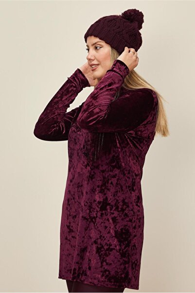 TRENDTESETTÜR Women's Burgundy Stone-Detail Velvet Tracksuit Tunic t 43451