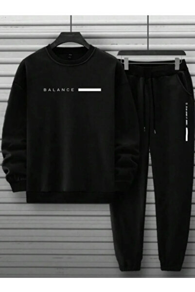 ALCİNOUS Men's Crew Neck Balance Printed Oversized Tracksuit Set