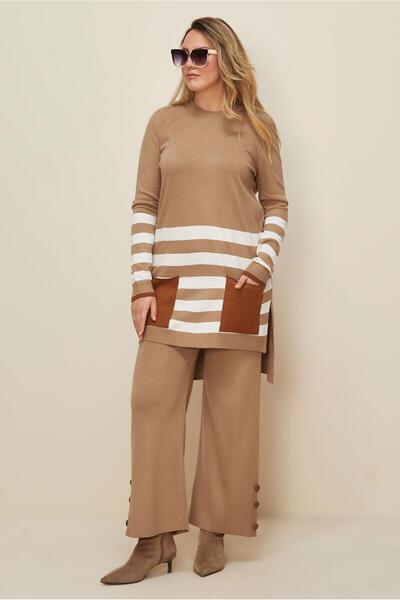 TRENDTESETTÜR Women's Brown (Camel) Pants and Knitwear Set t 42124