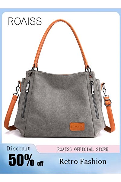 ROAISS Large Capacity Shoulder Tote Bag Casual Canvas Handbag Crossbody with ...