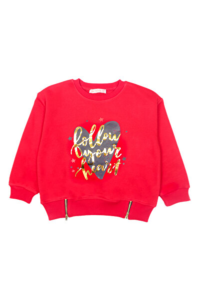 My Baby's World Red Girl's Sweatshirt with Foil Pattern (3-9 Years Old)