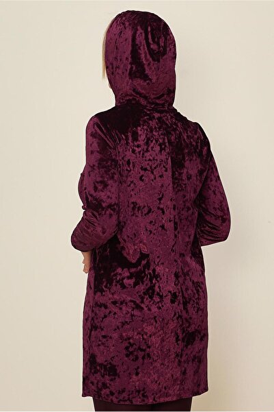 TRENDTESETTÜR Women's Burgundy Stone-Detail Velvet Tracksuit Tunic t 43451
