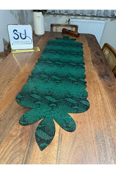 EHA LAZER Yılan Desenli Yeşil Asimetrik Suni Deri Runner