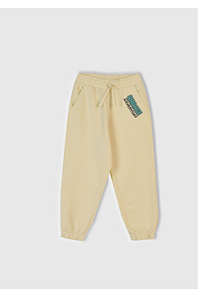 United Colors of Benetton Boy's Cream Printed Drawstring Sweatpants with Elastic Waist and Ankles