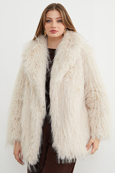 Fulla Moda Faux Fur Jacket with Belt Detail