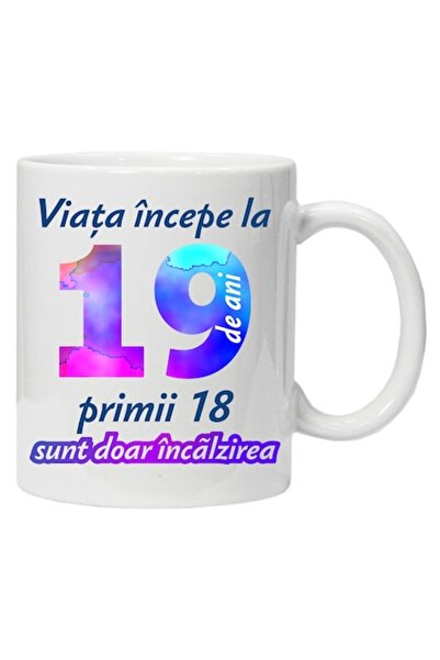CRD PRINT Cană personalizată „Viața începe la”, 19 ani, CRD PRINT, 330ml, albă