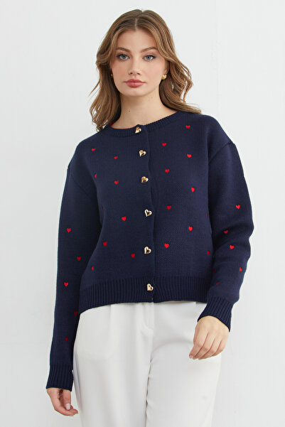 Fulla Moda Трикотажний кардиган з вишивкою у вигляді серця та ґудзиками