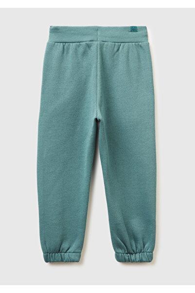 United Colors of Benetton Boy's Grey-Green Zipper Pocket Drawstring Ribbed Regular Fit Sweatpants