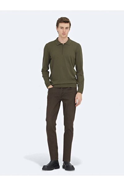 Kip Πλεκτό πουλόβερ με γιακά πόλο χακί