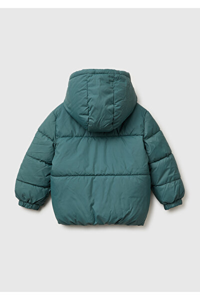 United Colors of Benetton Boy's Grey-Green Zippered Jacket with Logo Patch on the Left Chest and Front Pocket Detail