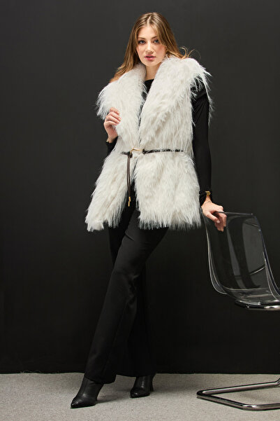 Fulla Moda Faux Fur Vest with Belt Detail