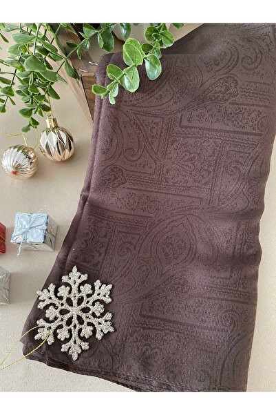 MİNELEŞARP34 Mineleşarp Ethnic Pattern Bitter Coffee Monogram Jacquard Shawl
