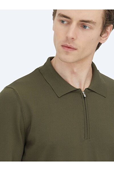 Kip Πλεκτό πουλόβερ με γιακά πόλο χακί