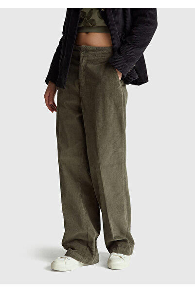 United Colors of Benetton Women's khaki cotton blend wide leg velvet pants with elastic back and pockets