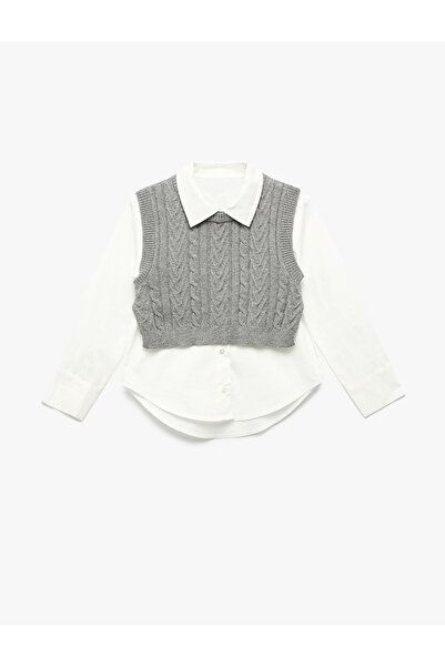 Koton Long Sleeve Cotton Knit Sweater with Shirt Detail
