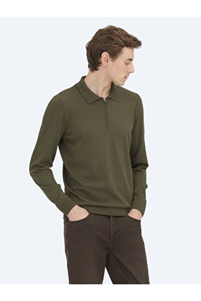 Kip Πλεκτό πουλόβερ με γιακά πόλο χακί