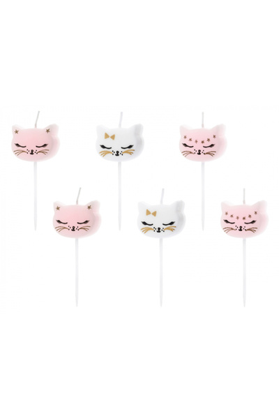 Partydeco Set of 6 Kitty Candles, 2 cm