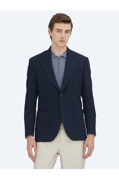 Kip Navy Blue Plain Modern Fit Jacket