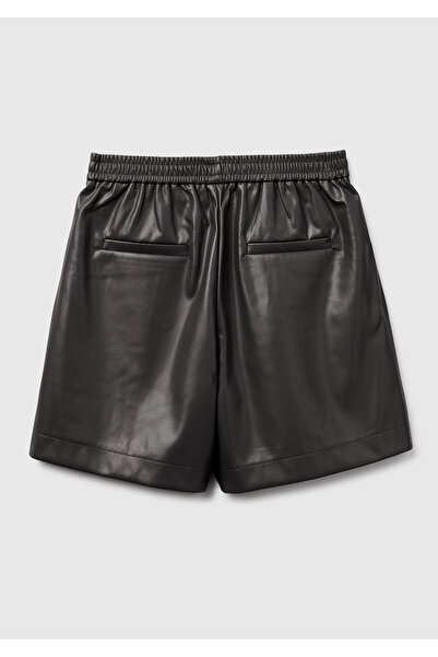 United Colors of Benetton Women's Black Leather-Look Pocket Detailed Elastic Waist Bermuda Shorts