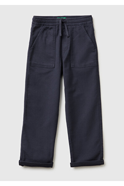 United Colors of Benetton Pantaloni jogger pentru băieți, gri închis, cu buzu...