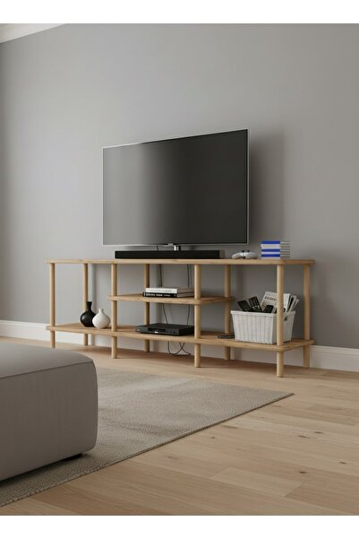 Pratico Vivo Atlantik Çam Ahşap Dikdörtgen Çok Amaçlı Raf TV Sehpası