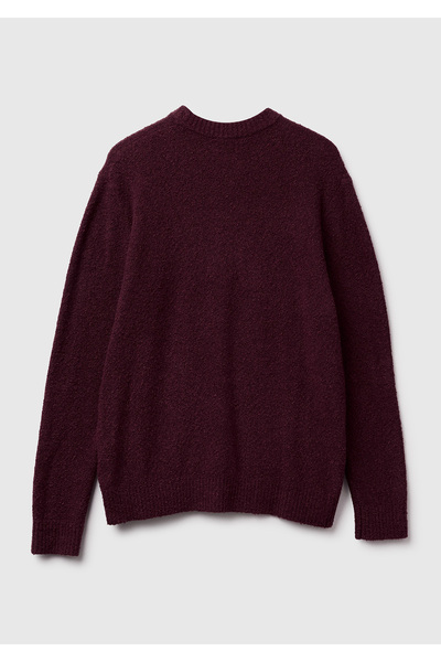 United Colors of Benetton Men's Dark Brown Cotton and Wool Blend Rib Detailed Crew Neck Sweater