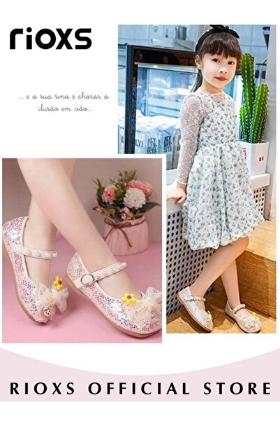 RIOXS Girls Princess Shoes Mary Jane Dance Flats Low Heel Soft Sole Shoes With Bowknot