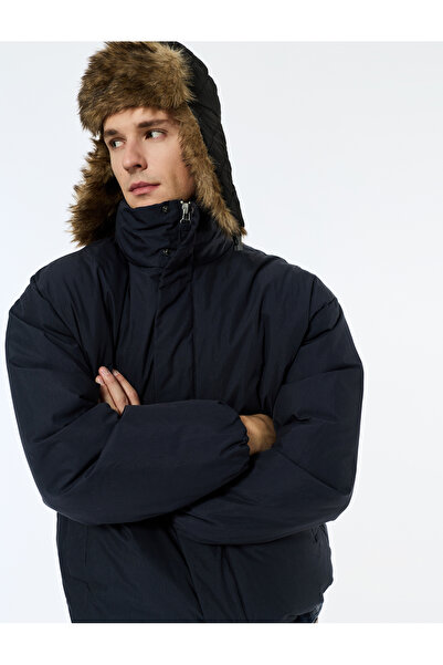 Koton Mock Neck Winter Puffer Coat with Long Sleeves and Zipper Closure