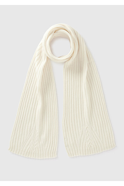United Colors of Benetton Women's Cream Wool Blend Knitted Motif Ribbed Scarf