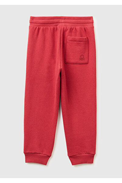 United Colors of Benetton Boy's Burgundy Sweatpants with Embroidered Logo on the Back Pocket and Elastic Waist