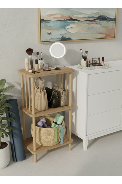 Pratico Mino 2 Atlantik Çam Ahşap Dikdörtgen Çok Amaçlı Raf Yan Sehpa 3 Katlı