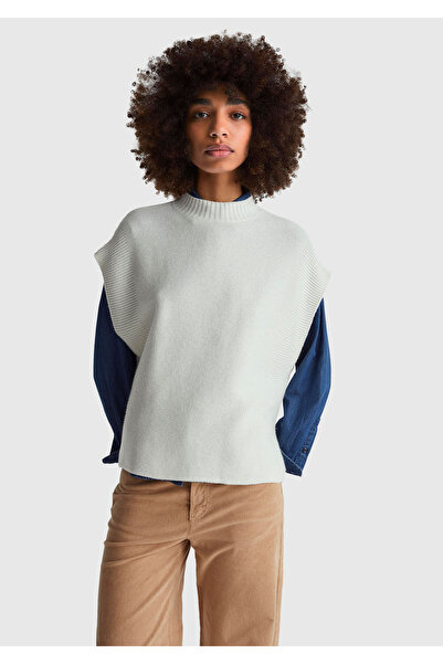 United Colors of Benetton Women's cream wool blend ribbed sleeveless sweater