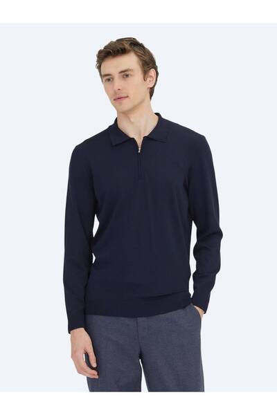Kip Πλεκτό πουλόβερ με γιακά Navy Blue Polo