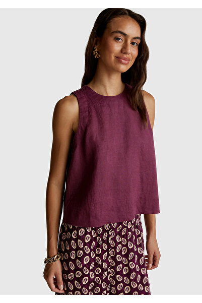 United Colors of Benetton Γυναικεία μπλούζα από 100% λινό σε χρώμα δαμασκηνί