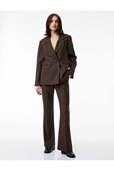 Koton Yüksek Bel İspanyol Paça Viskon Karışımlı Ekoseli Pantolon