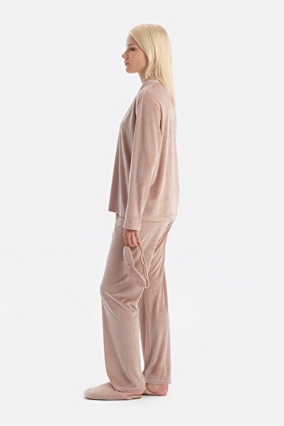 Dagi Mürdüm Travel Ribbed Velvet Shirt Pants Pajama Set