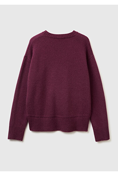 United Colors of Benetton Women's plum wool blend sweater with wide bike collar bottom