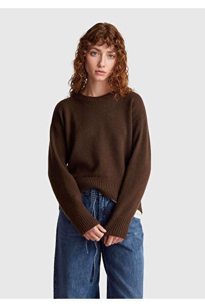 United Colors of Benetton Women's dark brown wool blend sweater with wide cowl neck