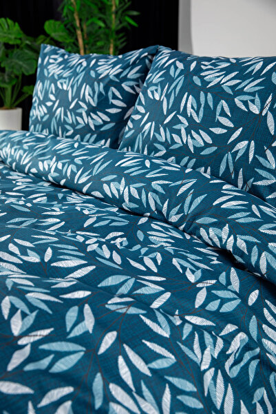 FAVORA Noven Double Duvet Cover Set with Elastic Sheets - Petrol