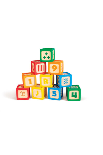 Hape هابي - مكعبات تعليمية من السيليكون مع ١٠ قطع خشبية