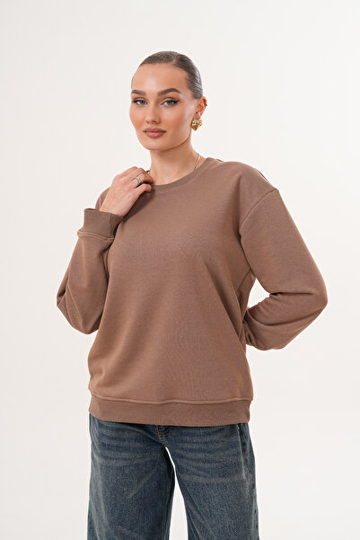Miss Dünya Lissa Brown Unisex Crew Neck 100% Cotton Basic Sweatshirt