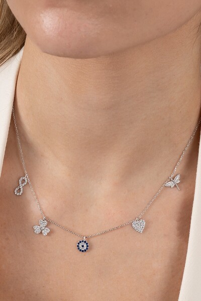 Söğütlü Silver 925 ayar gümüş kolye rodyumlu zirkon taşlı nazarlı şans kolyes...