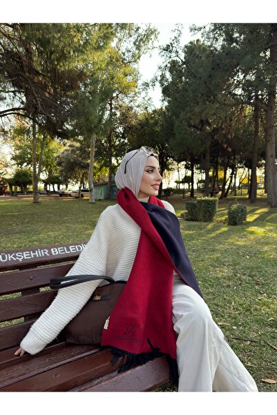 Mooncorn Double-Sided Wool Scarf Navy Blue Red