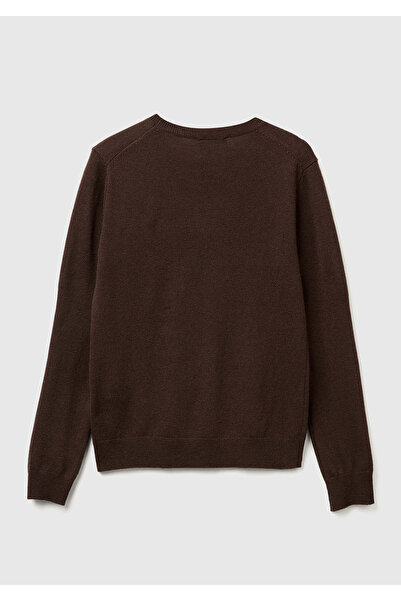 United Colors of Benetton Women's Dark Brown 100% Merino Crew Neck Sweater