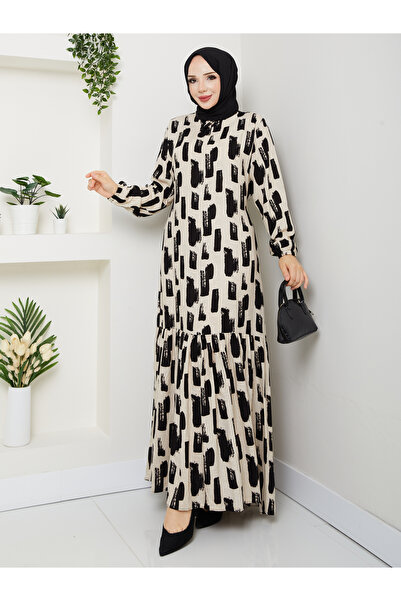 vmeste Black Stone Patterned Dress on Cream