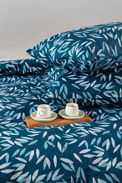 FAVORA Noven Double Duvet Cover Set with Elastic Sheets - Petrol