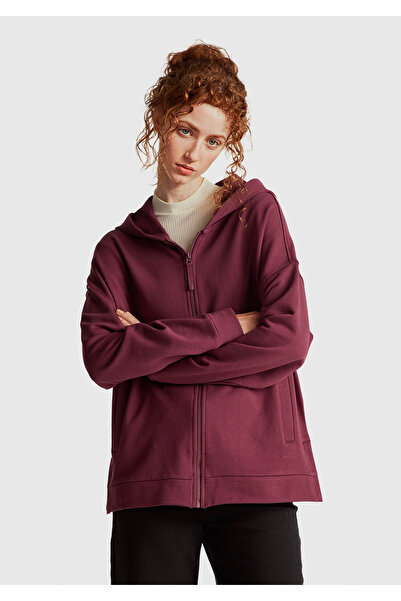 United Colors of Benetton Women's plum logo print detailed Hooded relax fit sweatshirt