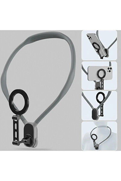 Generic Magnetic Neck Phone Holder POV Mount with Chest Strap | Hands-Free Vlog & Recording Stand (Gray)