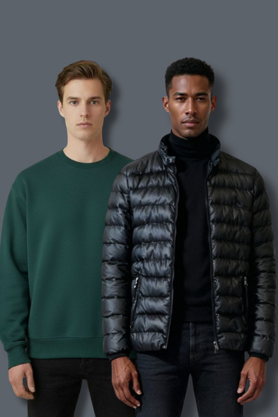 Moda EKM 2'li Paket 1 Adet Ray Desen İçi Elyaf Şişme Mont ve 1 Adet 3 İplik Ş...